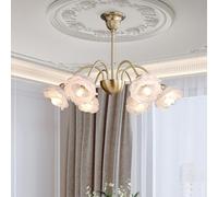 FZQSXAZU 6-ht White Milk Glass Flower Chandelier for Dining Room Hanging Pendant ht Ceiling Kitchen Island Vintage Gold Rose Floral Girls Bedroom Living Foyer