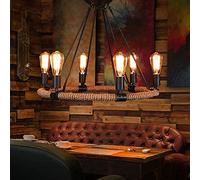 FZQSXAZU American Retro Simple Wrought Iron Industrial Chandelier Nostalgic Internet Cafe Restaurant Living Room Hot Pot Adjustable Creative Personality 6 Lamp Hemp Rope
