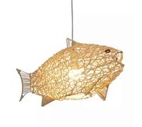 FZQSXAZU Fish-Shaped Rattan Pendant Light Unique Handmade Woven Ceiling Lamp Boho Natural Bamboo For Living Room, Bedroom, And Coastal Home Decor
