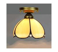 FZQSXAZU Tiffany Style 8" Stained Glass Ceiling Light Fixture with Edison E27 Base for Island Hallway Stairway Bedroom Cloakroom Garage Retro Semi Flush Mount Lampshade