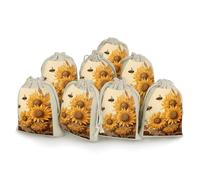 FZQVSGW 8 Pack Favors Bags Bees And Sunflowers on Old Paper Burlap Bags Reusable Drawstring Gift Bag for Party Decorations