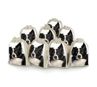FZQVSGW 8 Pack Favors Bags Border Collie Burlap Bags Reusable Drawstring Gift Bag for Party Decorations