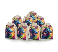 FZQVSGW 8 Pack Favors Bags Colorful of Dragons Burlap Bags Reusable Drawstring Gift Bag for Party Decorations