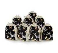 FZQVSGW 8 Pack Favors Bags Gold White Butterflies Black Burlap Bags Reusable Drawstring Gift Bag for Party Decorations