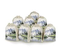 FZQVSGW 8 Pack Favors Bags Landscape Painting Burlap Bags Reusable Drawstring Gift Bag for Party Decorations