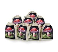 FZQVSGW 8 Pack Favors Bags Mushrooms in The Grass Burlap Bags Reusable Drawstring Gift Bag for Party Decorations