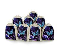 FZQVSGW 8 Pack Favors Bags Purple Butterfly And Flowers Burlap Bags Reusable Drawstring Gift Bag for Party Decorations