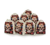 FZQVSGW 8 Pack Favors Bags Sugar Skulls Burlap Bags Reusable Drawstring Gift Bag for Party Decorations