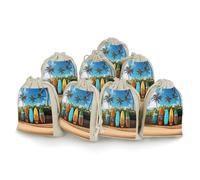 FZQVSGW 8 Pack Favors Bags Surf's Up Surfboard Burlap Bags Reusable Drawstring Gift Bag for Party Decorations