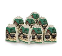 FZQVSGW 8 Pack Favors Bags Two Pugs Wearing Hats Burlap Bags Reusable Drawstring Gift Bag for Party Decorations