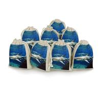 FZQVSGW 8 Pack Favors Bags Two White Sharks Burlap Bags Reusable Drawstring Gift Bag for Party Decorations