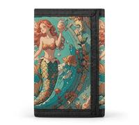 FZQVSGW Bald Eagle Trifold Wallet Coin Purse With 8 Card Slots Credit Card Holder Divided Billfold Wallet, Vintage Outer Banks Map with Mermaids, One Size, Modern