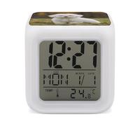 FZQVSGW Bichon Frise Dog Alarm Clock Led Display Alarm for Bedroom Smart Digital Alarms with 7 Color NightLight Small Night Light Clock for Heavy Sleepers Simple Operation