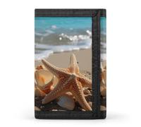 FZQVSGW Black Geometric Trifold Wallet Coin Purse With 8 Card Slots Credit Card Holder Divided Billfold Wallet, Seashells Starfish on Beach, One Size, Modern