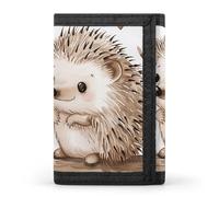 FZQVSGW Black Geometric Trifold Wallet Coin Purse With 8 Card Slots Credit Card Holder Divided Billfold Wallet, Hedgehog Sitting on Top, One Size, Modern