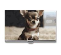 FZQVSGW Business Card Holder, Metal Slim Business Card Case, Cowboys Riding Horses Pocket Cards Holder for Women Or Men, Professional Purse Name Card Holder, Buckle Style Shut, Cute chihuahua, One