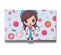 FZQVSGW Business Card Holder, Metal Slim Business Card Case, Cowboys Riding Horses Pocket Cards Holder for Women Or Men, Professional Purse Name Card Holder, Buckle Style Shut, Cute Nurse, One Size