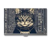 FZQVSGW Business Card Holder, Metal Slim Business Card Case, Criminal Cat Pictures Pocket Cards Holder for Women Or Men, Professional Purse Name Card Holder, Buckle Style Shut