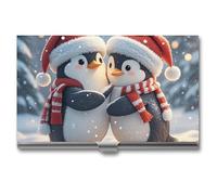 FZQVSGW Business Card Holder, Metal Slim Business Card Case, Embracing Penguins Pocket Cards Holder for Women Or Men, Professional Purse Name Card Holder, Buckle Style Shut