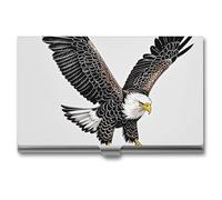 FZQVSGW Business Card Holder, Metal Slim Business Card Case, Neon Flowers Pocket Cards Holder for Women Or Men, Professional Purse Name Card Holder, Buckle Style Shut, Sketch of bald eagle diving, One