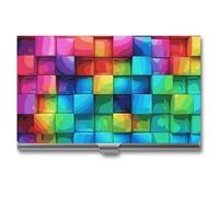FZQVSGW Business Card Holder, Metal Slim Business Card Case, Rainbow Color Plaid-png Pocket Cards Holder for Women Or Men, Professional Purse Name Card Holder, Buckle Style Shut