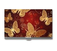 FZQVSGW Business Card Holder, Metal Slim Business Card Case, Valentine Hearts Golden Butterfly Pocket Cards Holder for Women Or Men, Professional Purse Name Card Holder, Buckle Style Shut