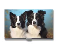 FZQVSGW Business Card Holder Professional Business Card Case Metal Name Card Holder Art Business Card Border Collie Organizer Slim Pocket Card Holders for Men Women Office Accessories