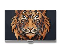 FZQVSGW Business Card Holder Professional Business Card Case Metal Name Card Holder Art Business Card New Year Tiger Logo Design Organizer Slim Pocket Card Holders for Men Women Office Accessories