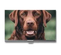 FZQVSGW Business Card Holder Professional Business Card Case Metal Name Card Holder Art Business Card Brown Labrador Retriever Organizer Slim Pocket Card Holders for Men Women Office Accessories