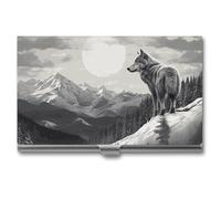 FZQVSGW Business Card Holder Professional Business Card Case Metal Name Card Holder Art Business Card Snow Mountain Lone Wolf Organizer Slim Pocket Card Holders for Men Women Office Accessories
