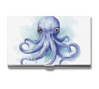 FZQVSGW Business Card Holder Professional Business Card Case Metal Name Card Holder Art Business Card Blue Little Octopus Organizer Slim Pocket Card Holders for Men Women Office Accessories