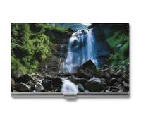 FZQVSGW Business Card Holder Professional Business Card Case Metal Name Card Holder Art Business Card Scenic Mountain Waterfall Organizer Slim Pocket Card Holders for Men Women Office Accessories