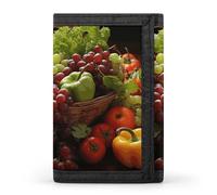 FZQVSGW Colorful Buttons Trifold Wallet Coin Purse With 8 Card Slots Credit Card Holder Divided Billfold Wallet, Colorful Various Vegetables and Fruit, One Size, Modern
