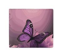 FZQVSGW Leather Wallet for Men Watercolor Duck Bifold Wallet PU Card Holder Small Credit Card Holder Stylish Small Coin Purse for Women, 3D Flowers and Purple Butterfly, One Size
