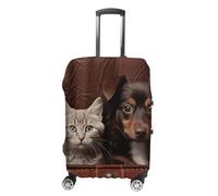 FZQVSGW Luggage Cover for Travel Cat And Dog Sitting in Leather Pocket Fashion Luggage Covers Washable Stretch Suitcases Protector Fits 19-32 Inch Luggage, white, Small