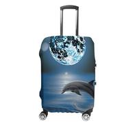 FZQVSGW Luggage Cover for Travel Dolphin And Moon Fashion Luggage Covers Washable Stretch Suitcases Protector Fits 19-32 Inch Luggage, white, M