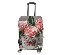 FZQVSGW Luggage Cover for Travel, Tea Cups with Roses Romantic Shabby Fashion Luggage Covers, Washable Stretch Suitcases Protector Fits 19-32 Inch Luggage, white, M