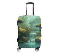 FZQVSGW Luggage Cover for Travel View of Fantasy River with Pond And Fishes Mushroom in Jungle Trees Fashion Luggage Covers Washable Stretch Suitcases Protector Fits 19-32 Inch Luggage, white, Small