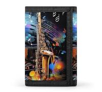 FZQVSGW Orange Background with Horse Head Trifold Wallet Coin Purse With 8 Card Slots Credit Card Holder Divided Billfold Wallet, Saxophone And Piano, One Size, Modern