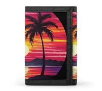 FZQVSGW Planet Stars And Galaxy Trifold Wallet Coin Purse With 8 Card Slots Credit Card Holder Divided Billfold Wallet, Palm Tree Sunset Design, One Size, Modern