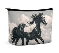 FZQVSGW Small Cosmetic Bag Elegant Roomy Art Guitar Pattern Print Makeup Bags Portable Zipper Pouch Lipstick Bag Travel Toiletry Bag for Best Friend Gift, Black and White Horses Running, One Size