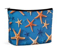 FZQVSGW Small Cosmetic Bag Elegant Roomy Art Guitar Pattern Print Makeup Bags Portable Zipper Pouch Lipstick Bag Travel Toiletry Bag for Best Friend Gift, blue background with many starfish, One Size