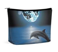 FZQVSGW Small Cosmetic Bag Elegant Roomy Cow Grassland Makeup Bags Portable Zipper Pouch Lipstick Bag Travel Toiletry Bag for Best Friend Gift, dolphin and moon, One Size