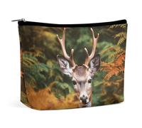 FZQVSGW Small Cosmetic Bag Elegant Roomy Cow Grassland Makeup Bags Portable Zipper Pouch Lipstick Bag Travel Toiletry Bag for Best Friend Gift, Deer Among Thick Leaves, One Size