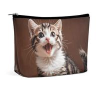 FZQVSGW Small Cosmetic Bag Elegant Roomy Cute Bulldog Makeup Bags Portable Zipper Pouch Lipstick Bag Travel Toiletry Bag for Best Friend Gift, cute happy kitten, One Size