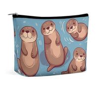 FZQVSGW Small Cosmetic Bag Elegant Roomy Glitter Pink Rose Makeup Bags Portable Zipper Pouch Lipstick Bag Travel Toiletry Bag for Best Friend Gift, Animal Cute Brown Otters, One Size