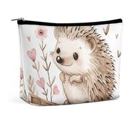 FZQVSGW Small Cosmetic Bag Elegant Roomy Glitter Pink Rose Makeup Bags Portable Zipper Pouch Lipstick Bag Travel Toiletry Bag for Best Friend Gift, Hedgehog Sitting on Top, One Size