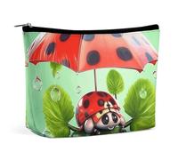 FZQVSGW Small Cosmetic Bag Elegant Roomy Ladybugs Pattern Infinite Speckled Makeup Bags Portable Zipper Pouch Lipstick Bag Travel Toiletry Bag for Best Friend Gift, Funny Ladybug Holding Umbrellas,