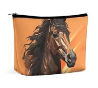 FZQVSGW Small Cosmetic Bag Elegant Roomy Ladybugs Pattern Infinite Speckled Makeup Bags Portable Zipper Pouch Lipstick Bag Travel Toiletry Bag for Best Friend Gift, Orange background with horse head,