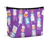 FZQVSGW Small Cosmetic Bag Elegant Roomy Mid Century Modern Retro with Drop Shapes Makeup Bags Portable Zipper Pouch Lipstick Bag Travel Toiletry Bag for Best Friend Gift, Nurse Pattern Purple, One